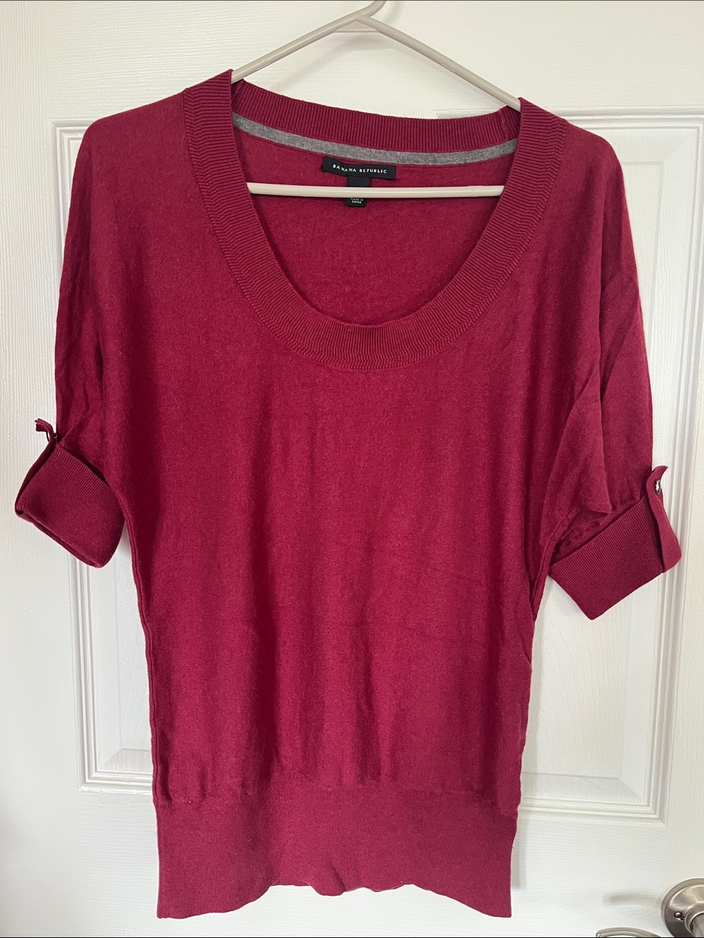 Banana Republic Women's Wine Red Scoop Neck Short Sleeve Top